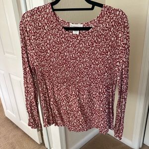 Long sleeve Smocked red floral top
